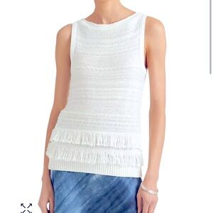 White Fringe-Trim Sleeveless Sweater Lauren Ralph Lauren NWT